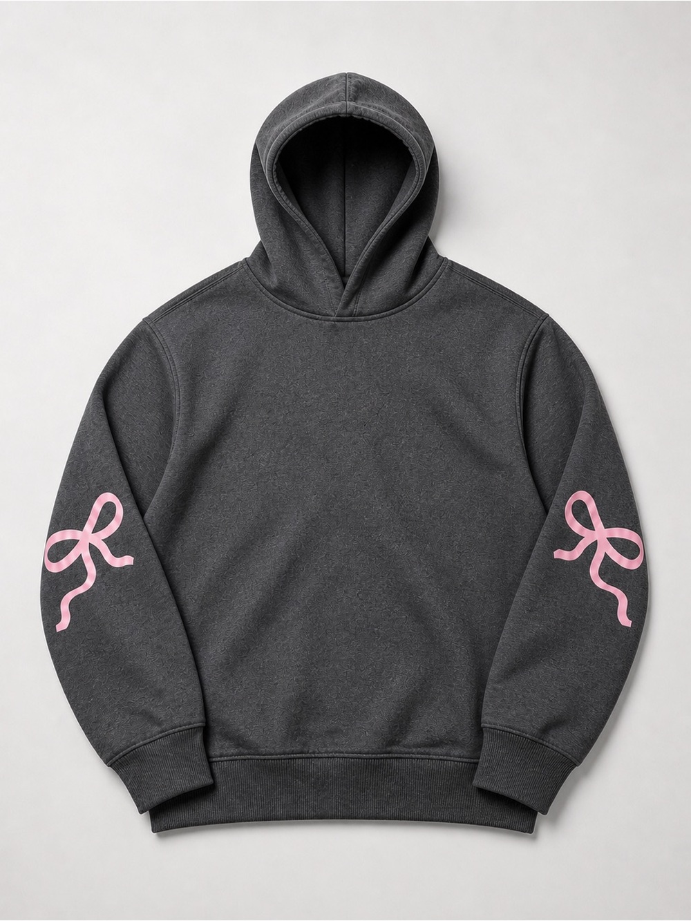 Dark Grey Pink Bow Hoodie Coquette Sweatshirt Cozy Athleisure XS - Picture 2 of 7